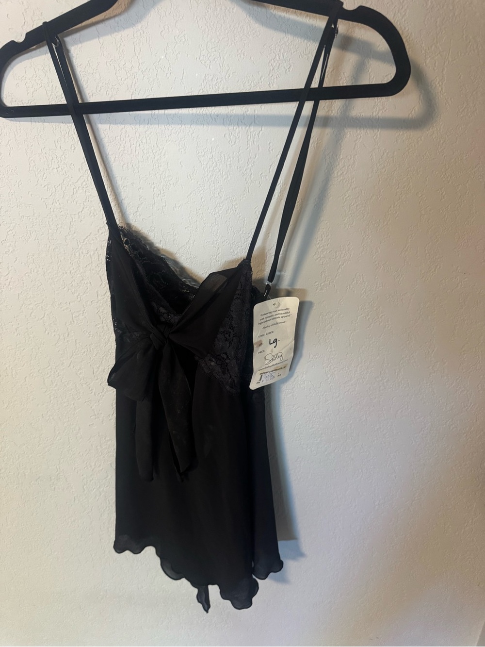 Shirley of Hollywood Black Lace & Satin Tie Chemise